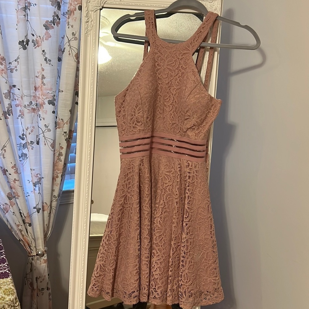 071 City Studio Mauve Skater Dress w lace